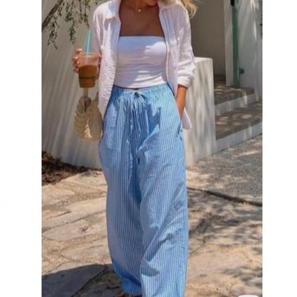 NWOT Aritzia Babaton Women’s Claro Silk Wide Leg Pant Blue